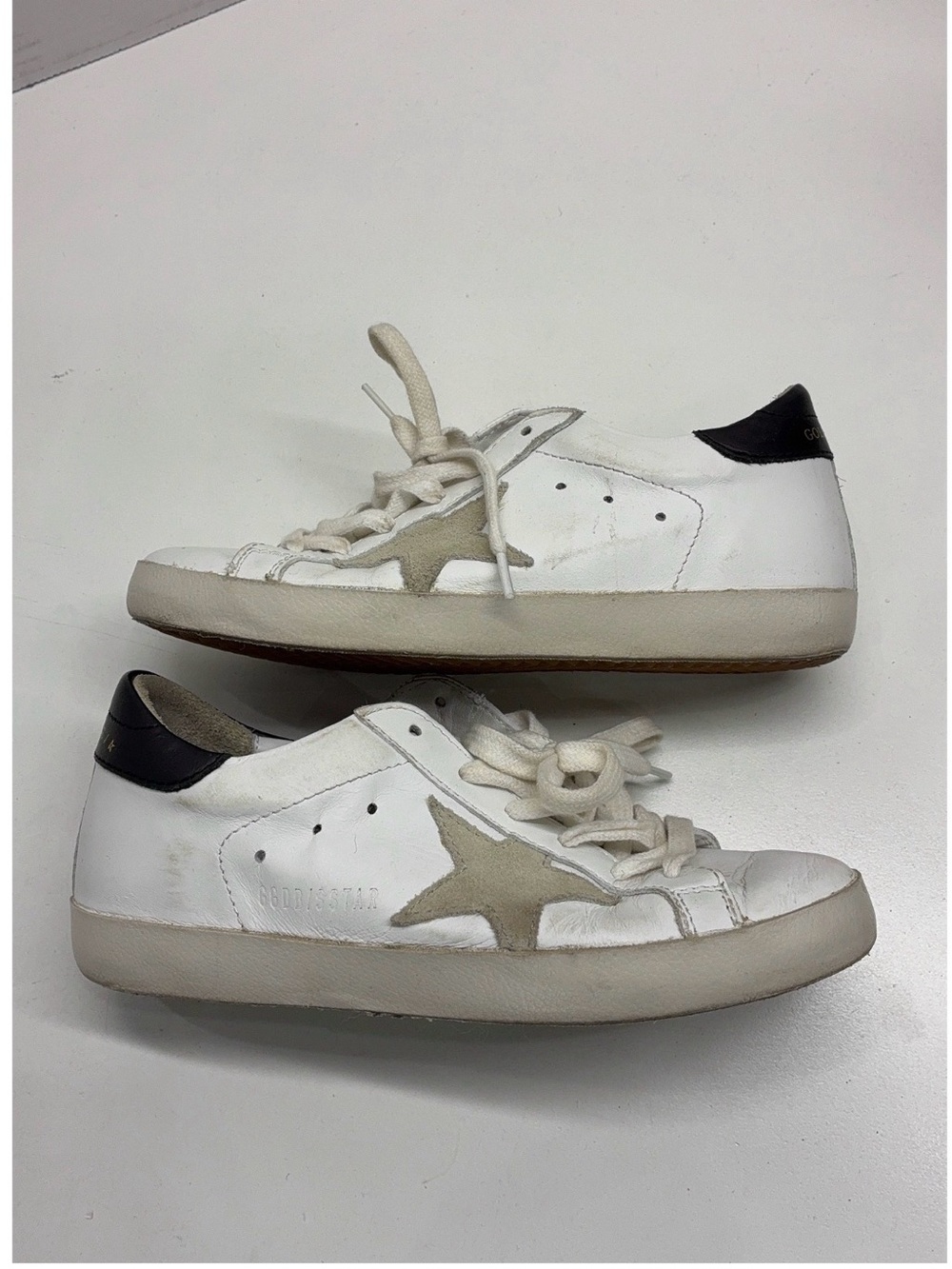 Golden Goose White Leather Sneakers with Gray Star and Black Heel